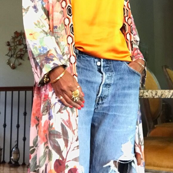 H&M H & M HM Trend Pink Floral Designer Style Kimono Robe Tag M , L XL NWT - Picture 8 of 8